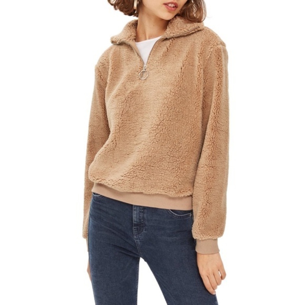 NWT TOPSHOP Fur, 1/4 Zip, Funnel Neck Sweater, 4